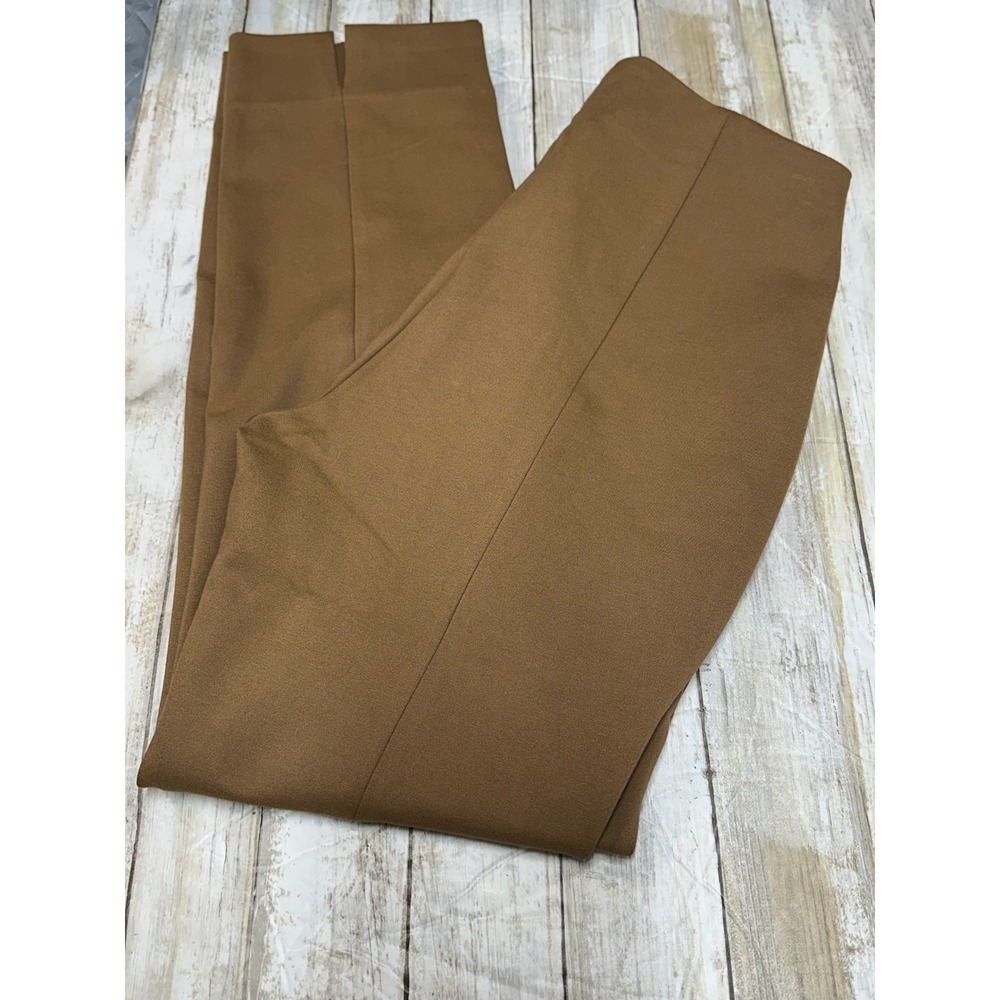 Quince Ultra-Stretch Ponte Skinny Pants Camel Brown Side Zip Split Hem Size M